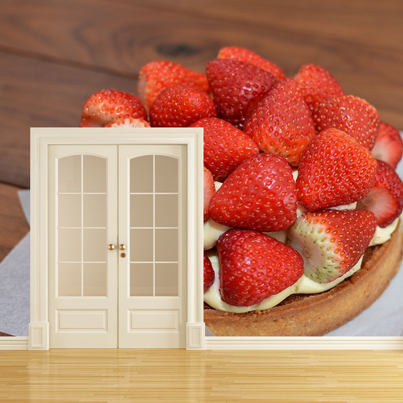 Customized Strawberry Cake Dessert Mural Wallpaper Commerce Shop Decoration