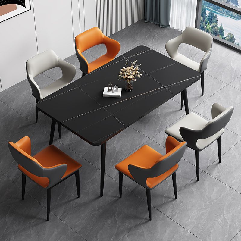 Modern Open Back Side Chair Leather Upholstered Armless Dining Chair with Metal Base