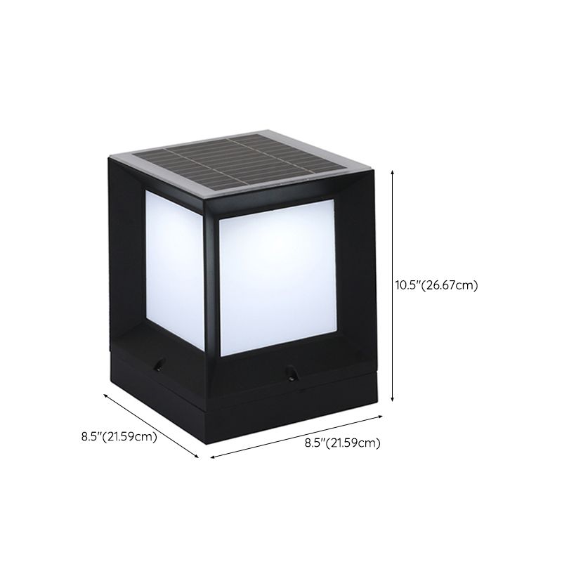 Contemporary Rectangular Outdoor Solar Pillar Lamp in Black for Courtyard
