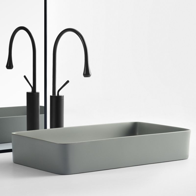 Contemporary Bathroom Sink Rectangular Porcelain Vessel Lavatory Sink with Pop-Up Drain