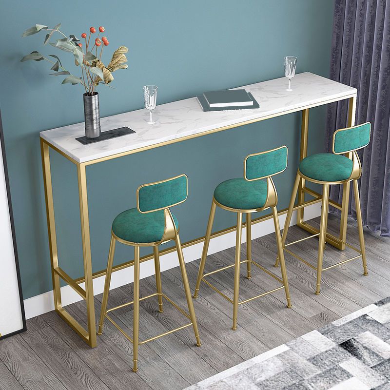 White Rectangular Bar Height Table Glam Style Bistro Bar Table with Gold Base