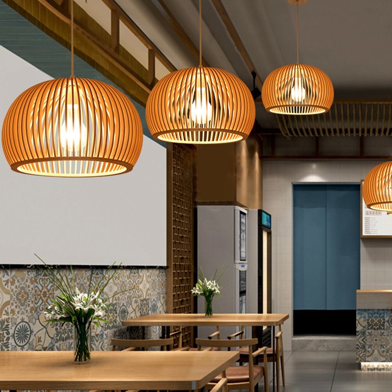 1 Leichte Anhängerlampe mit Holzrahmen Moderne Federleuchten für Esszimmer