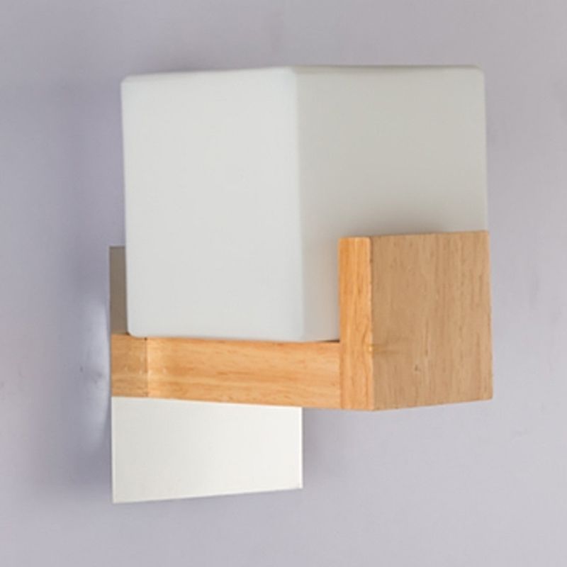 Modern Style Square Shade Wall Light Wood 1 Light Sconces for Bedroom