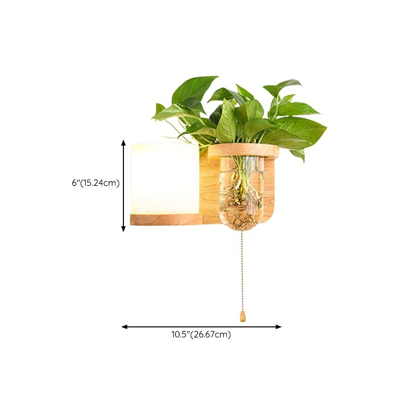 Modern Style Wall Light Wood 1 Light Sconces in White for Bedroom without Plant