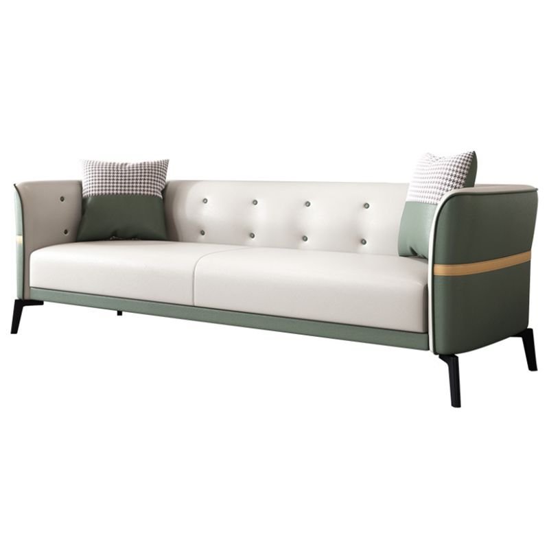 Faux Leather Tuxedo Arm Sofa Stain Resistant 3 Seater Sofa with Tufted Back