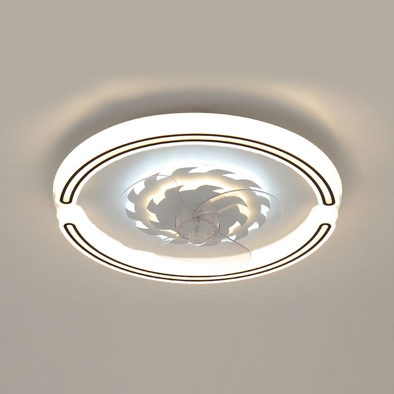 White Ultrathin Round Ceiling Fan Minimalist LED Acrylic Semi Mount Lighting for Living Room