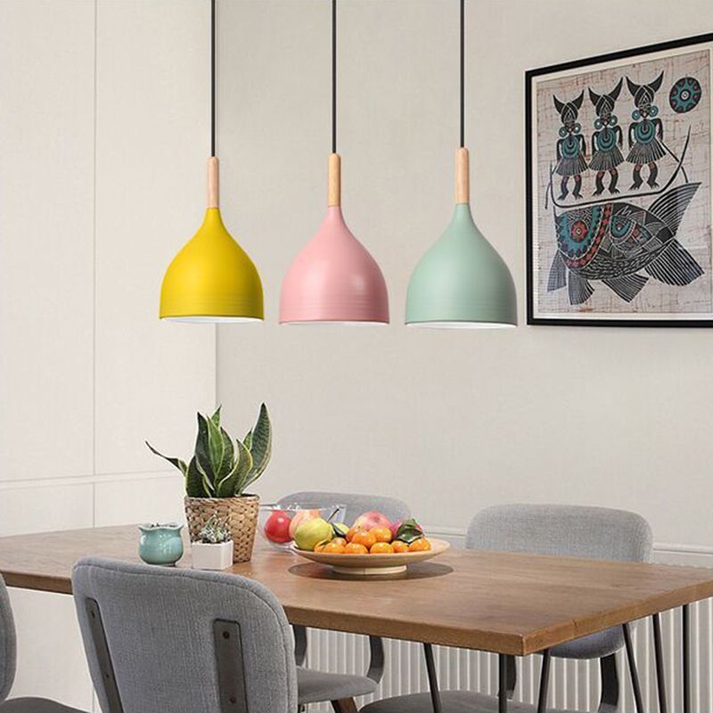 Bowl Shape Hanging Lighting Modern Macaron Style Metal 1 Light Pendant Lamp