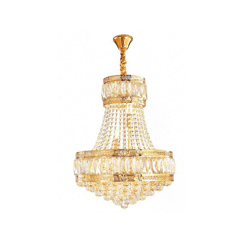 Crystal Basket Shaped Chandelier Vintage 8-Bulb Parlor Hanging Ceiling Light in Gold