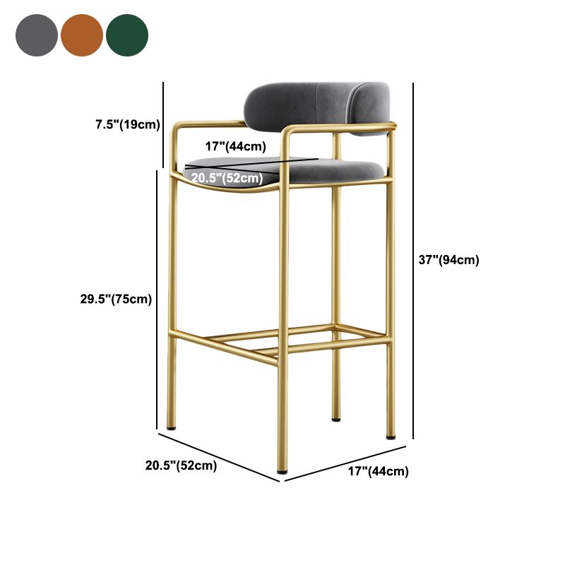 Glam Counter Height Stool Armed Upholstered Bar Stools with Metal Base