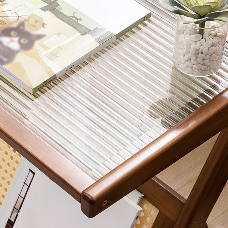 Asian Style Accent Side Table Wood and Glass with Storage and Shelf Corner Table