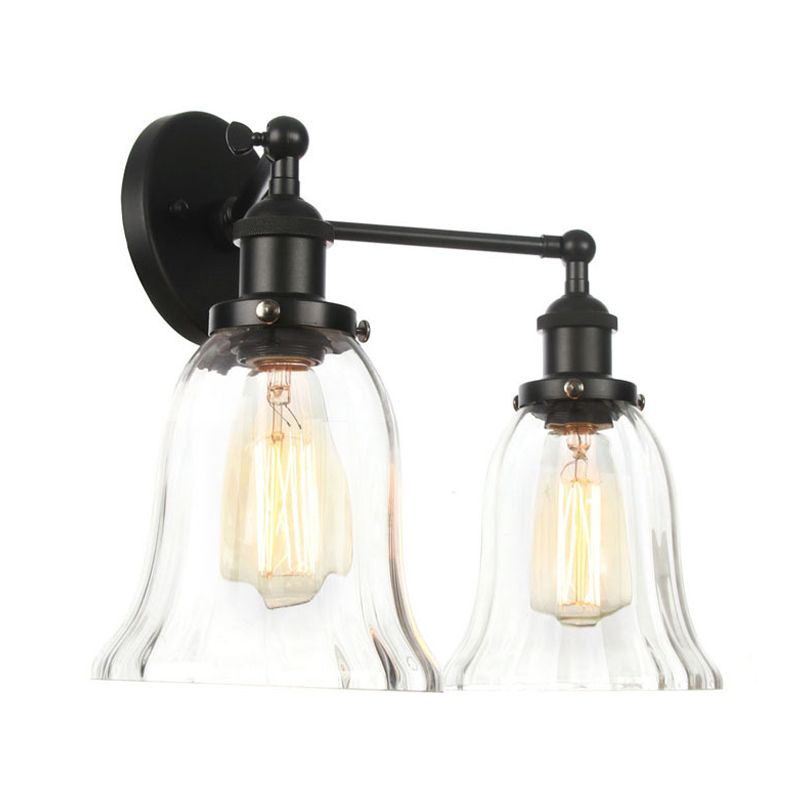 2 Lights Indoor Wall Lighting Industrial Style Black/Chrome/Bronze Sconce with Bell Clear Glass Shade