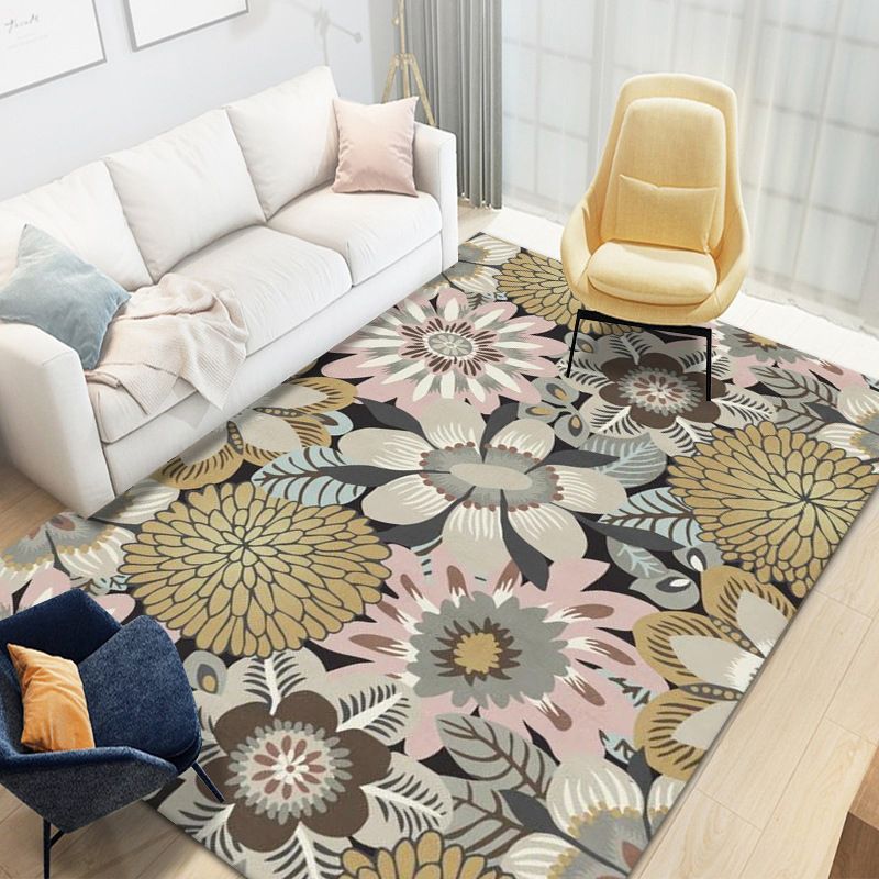 Modern Floral Printed Indoor Rug Trendy Simplicity Rug Polyester Non-Slip Backing Carpet for Living Room