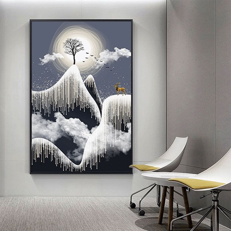 Glam Canvas White Tree at the Rime Cliff with Full Moon Scenery Wall Art for Room
