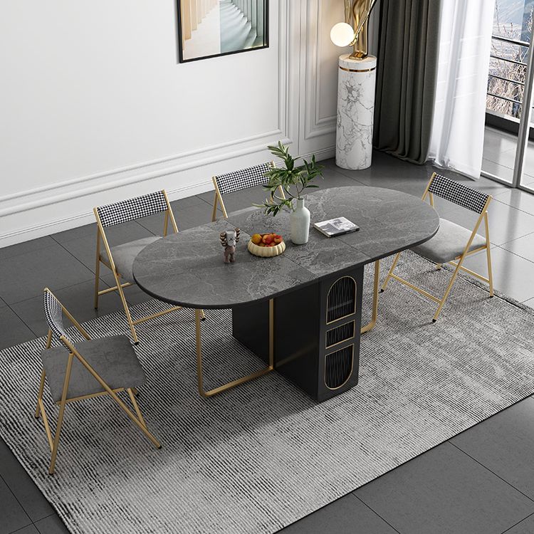 Contemporary Oval Dining Table Sintered Stone Drop-Leaf Table for Dining Room,59"L x 29.5"H