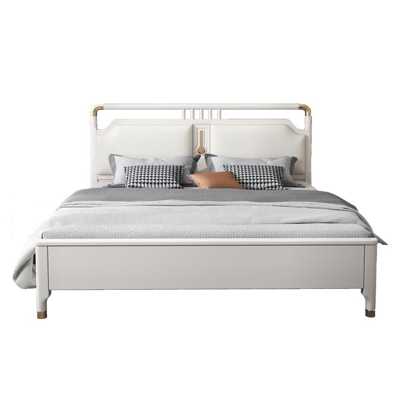 Glam Rubberwood Open-Frame Bed 45.28-Inch H White Bed Frame with Headboard