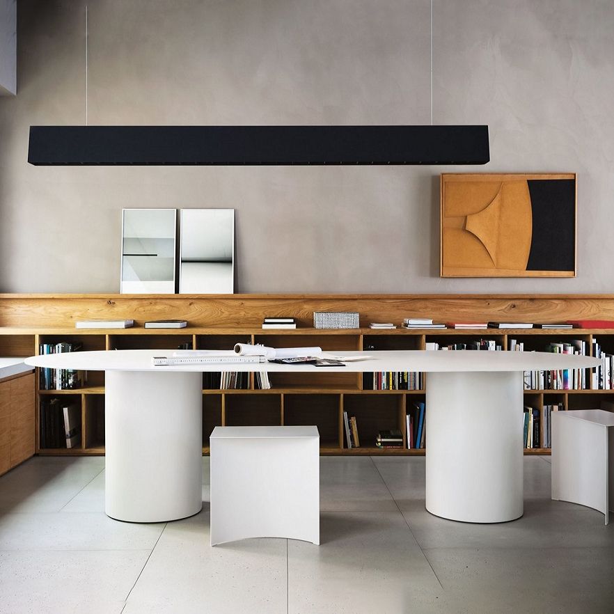 Modern Solid Wood Table for Restaurant Oval Dining Table in White with Double Pedestal