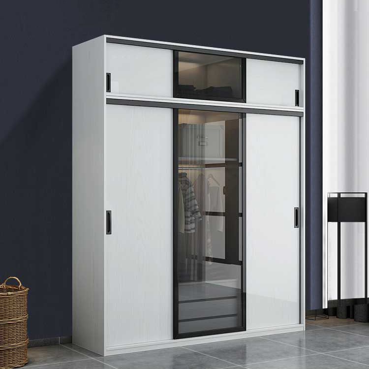 Contemporary Wardrobe Closet Wood and Glass Wardrobe Armoire