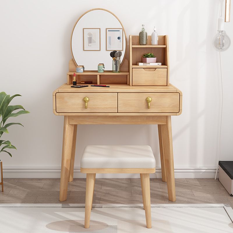 Scandinavian Dressing Table Solid Wood Vanity Makeup Table Set with 3 Drawers