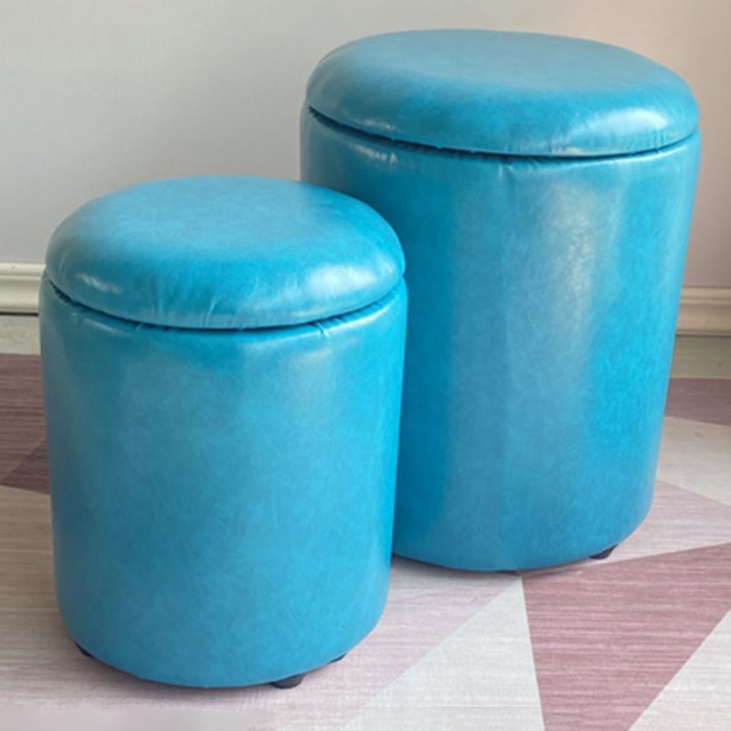 Modern Plain Storage Ottoman PU Leather Cylinder Shape with Storage Pouf Chair