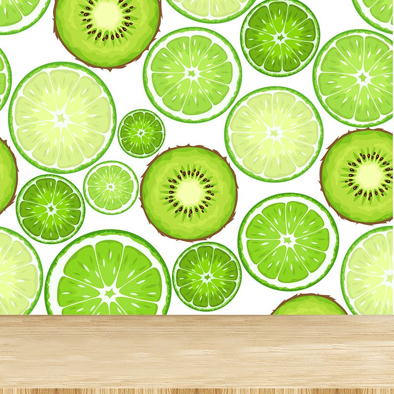 Giant Contemporary Wall Mural in Avocado Green Lemon Slices Wall Decor, Custom Printed