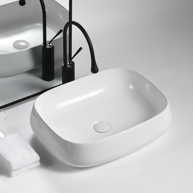 Porcelain Vessel Lavatory Sink Rectangular Shape Bathroom Sink