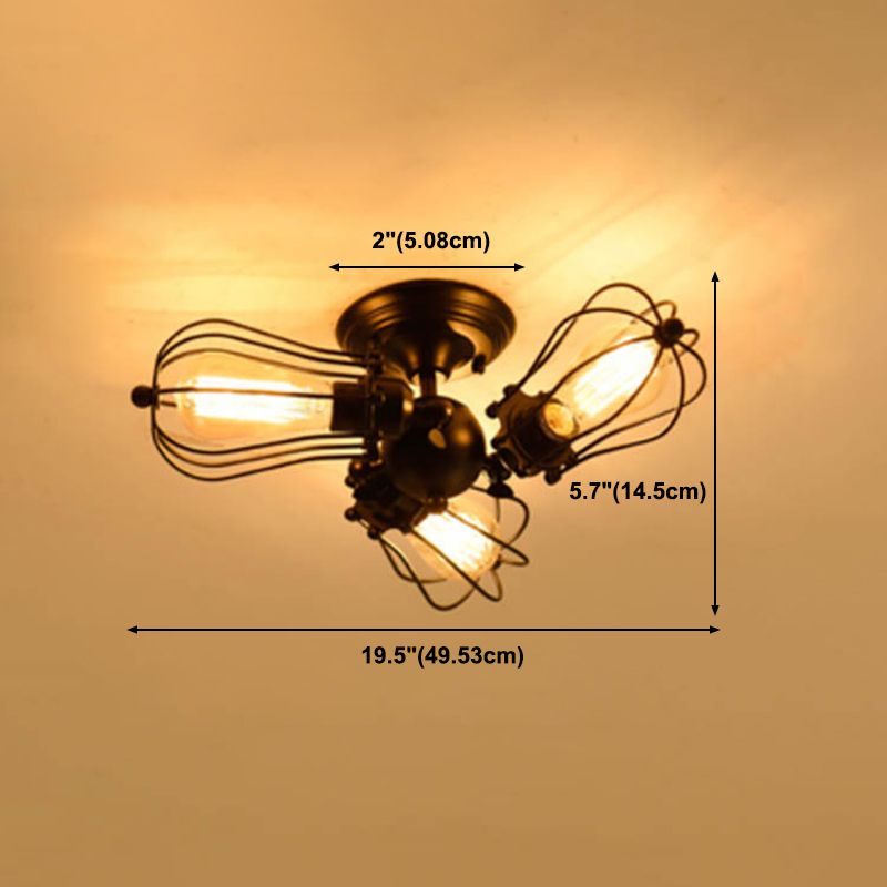 Industrial Style Flush Mount Metal Ceiling Light in Black for Hallway
