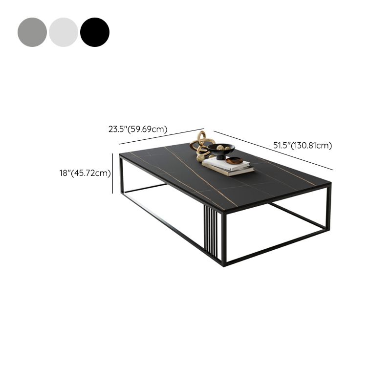 Contemporary 17.7" H Coffee Table Rectangular Stone Top Simple Cocktail Table