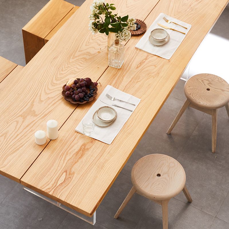 Natural Solid Wood Dining Table Modern Restaurant Furniture with Acrylic Double Pedestal