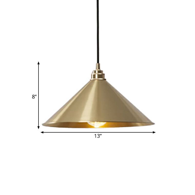 Cone Dining Room Pendant Lamp Rustic Metallic 1 Bulb Brass Finish Down Lighting