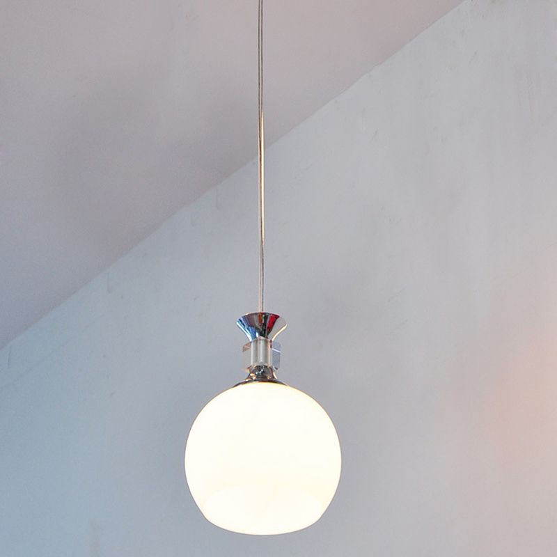 Globe comedor lámpara colgante de vidrio blanco 1 cabeza de suspensión moderna luz en cromo