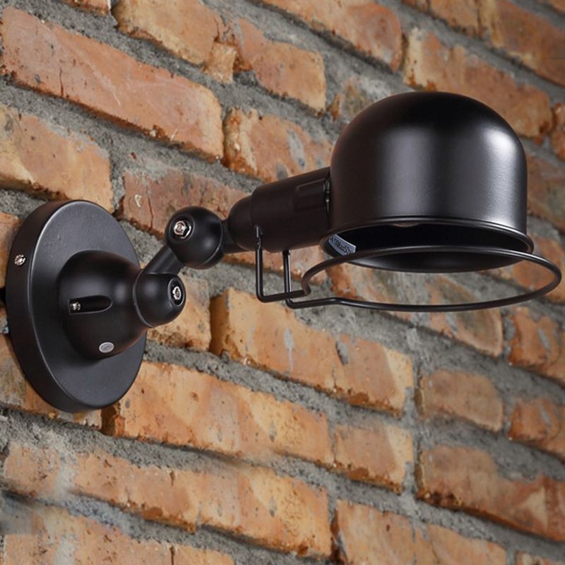 Industriestil Schwung Arm Wandlampe 1 Kopf Metall Wandleuchte mit Kuppelschatten in Schwarz