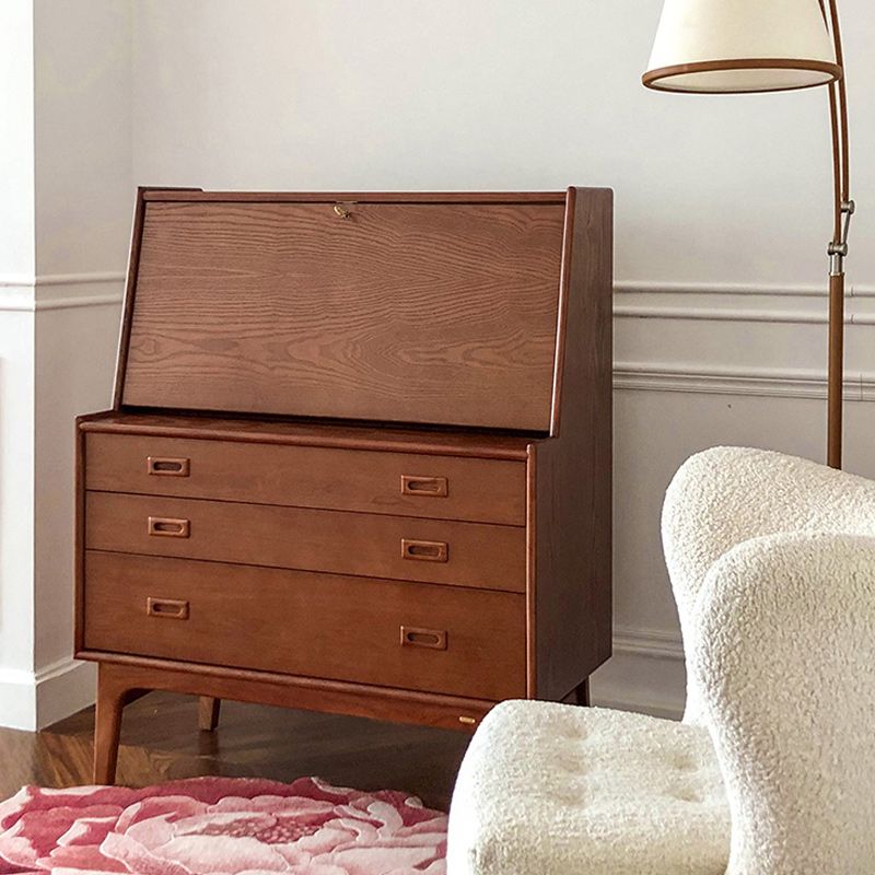 Mid-Century Modern Wood Accent Chest in Ash 46" Tall 5 Drawers Cabinet