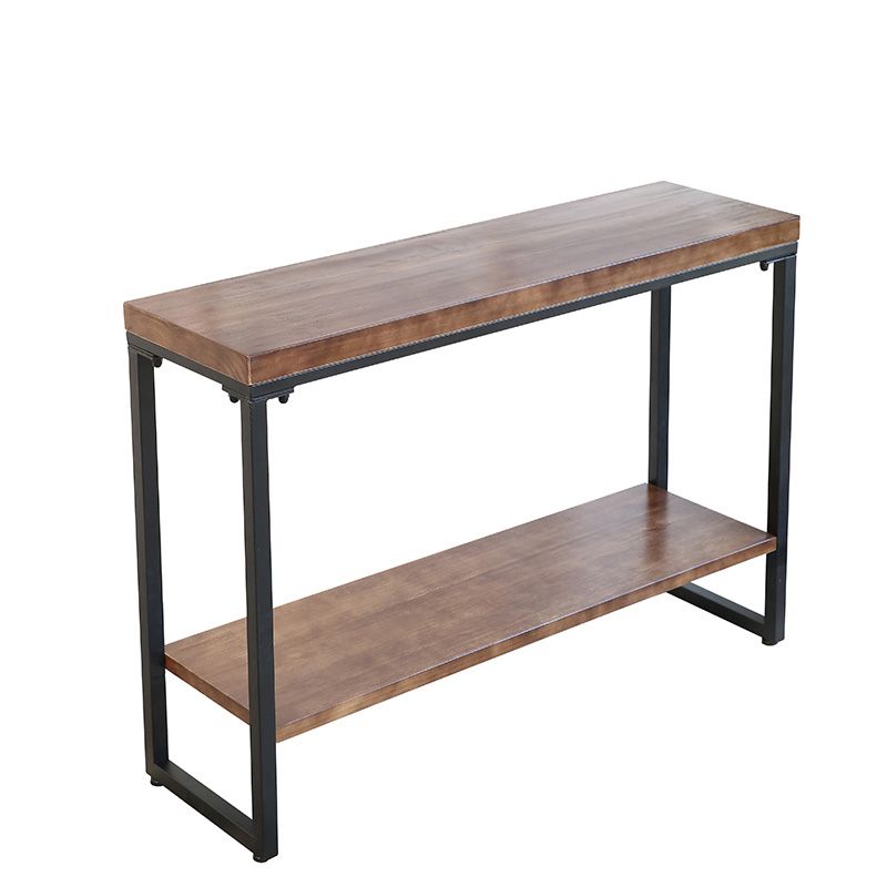 Storage Console Table Trestle Solid Wood Console Table in Brone with Shelf