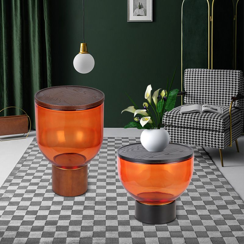 Contemporary Round Glass Coffee Table with Pedestal Base Cocktail Table