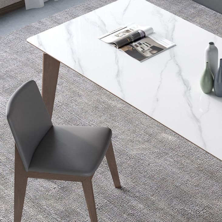 Sintered Stone Rectangle Table Medieval Modern White Table with 4 Legs for Restaurant