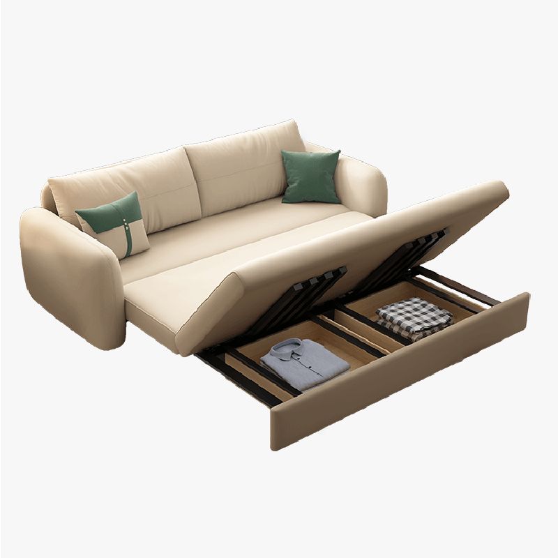Modern Sofa Bed in Beige 32.5" Wide Microfiber Sofa Bed with Pillow Back