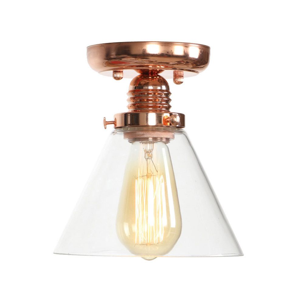1 Light Ceiling Light Fixture with Cone/Barrel/Bell Shade Clear Glass Industrial Living Room Semi Flush in Copper