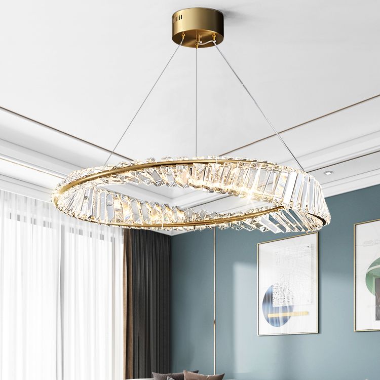 Crystal Gold Pendant Light Circle Contemporary LED Ceiling Light for Living Room