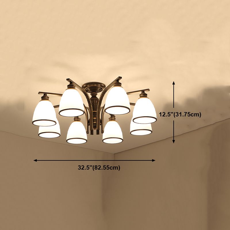 Lampe semi-encastrée en métal noir, éclairage de plafond traditionnel à plusieurs têtes avec abat-jour en verre cloche