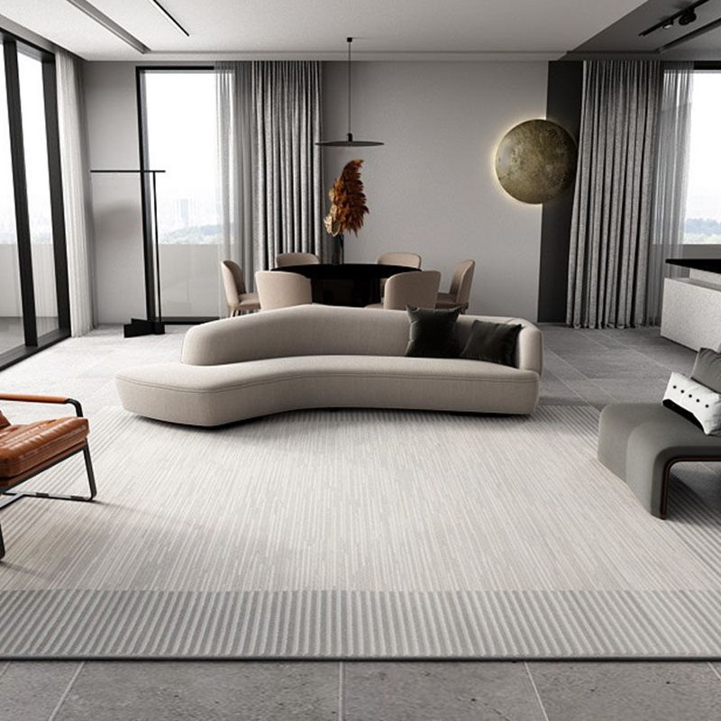 Gray Tone Modern Area Carpet Polyester Lines Printing Indoor Rug Easy Care Carpet for Living Room