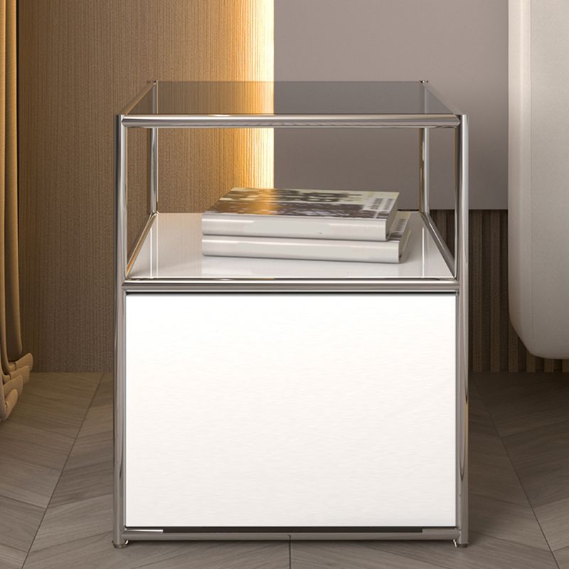 19.7" Tall Stainless Steel Side Table Rectangular End Table with Storage