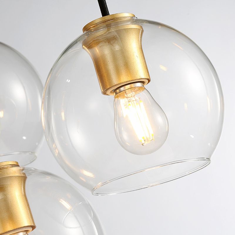 4 Heads Spherical Chandelier Colonial Hand Blown Clear Glass Ceiling Pendant in Gold