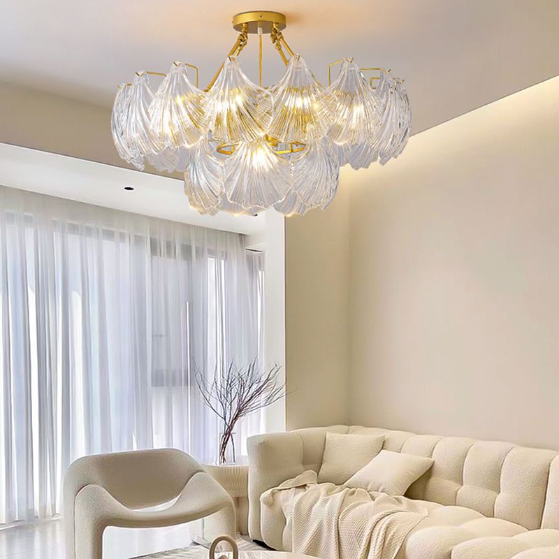 Modern Metal Ceiling Light Geometric Shape Hanging Lamp with Shell Shade for Living Room