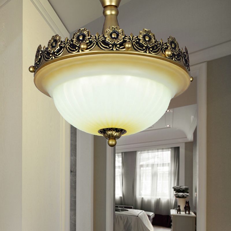 3 Lights Corridor Ceiling Light Fixture Traditional Bronze Semi Flush with Bowl Frosted Glass Shade