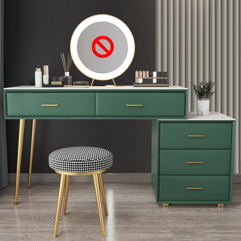 Genuine Leather Vanity Table in Green Luxurious Stone Top Makeup Desk