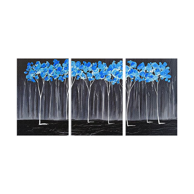 Blue Trees Painting Floral Traditional Multi-Piece Canvas Wall Art for Living Room
