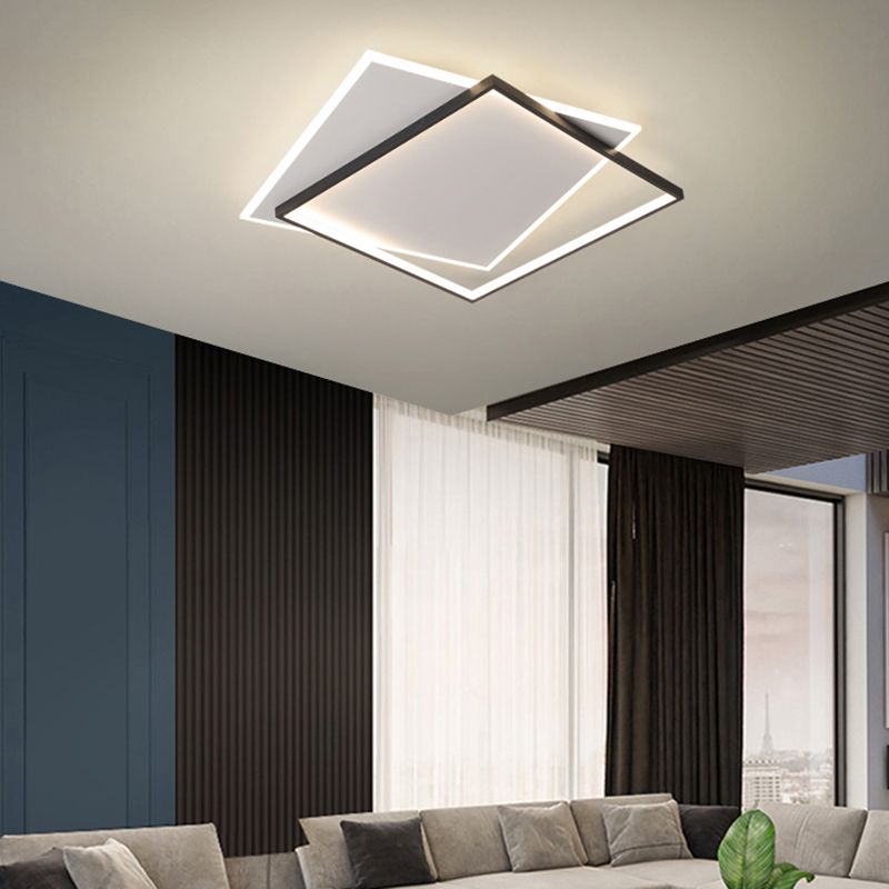Plafonnier LED noir et blanc de style moderne et concis, plafonnier carré en fer avec abat-jour en acrylique