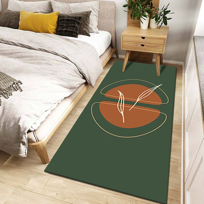 Dark Green Pattern Rug Modern Polyester Rug Washable Rug for Living Room