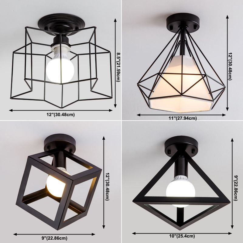 Geometric Pendant Light Industrial 1 Light Metal Flush Mount Light Fixture in Black