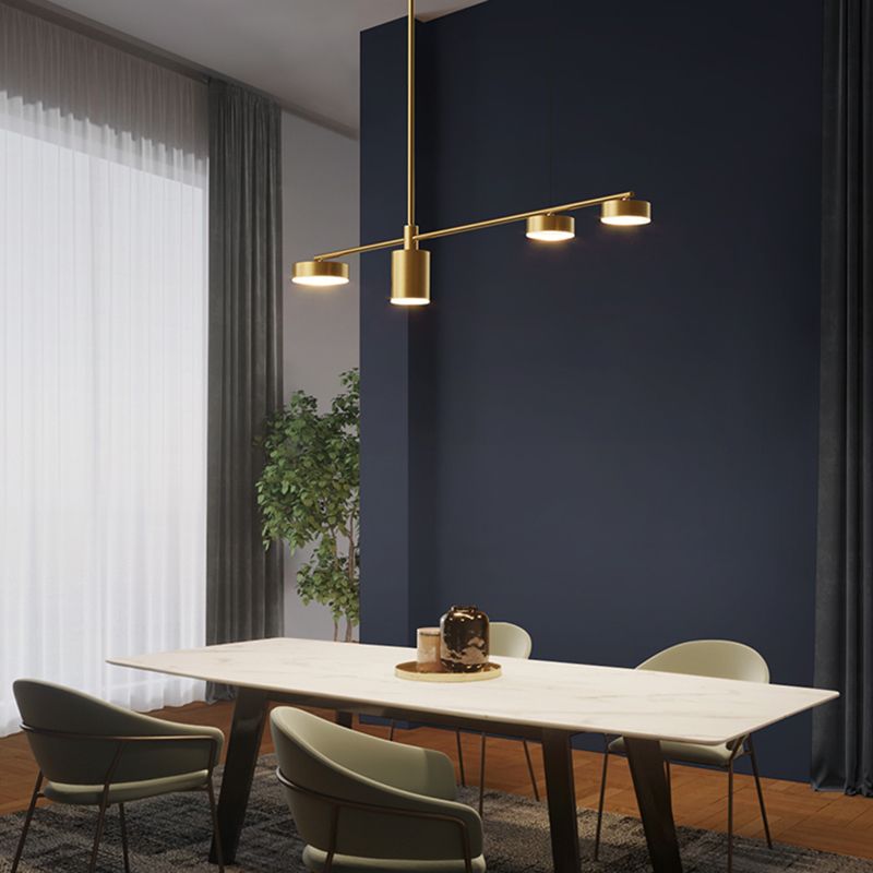 Cylinder Island Lights Modern Metal 4 Light Island Lighting in Gold